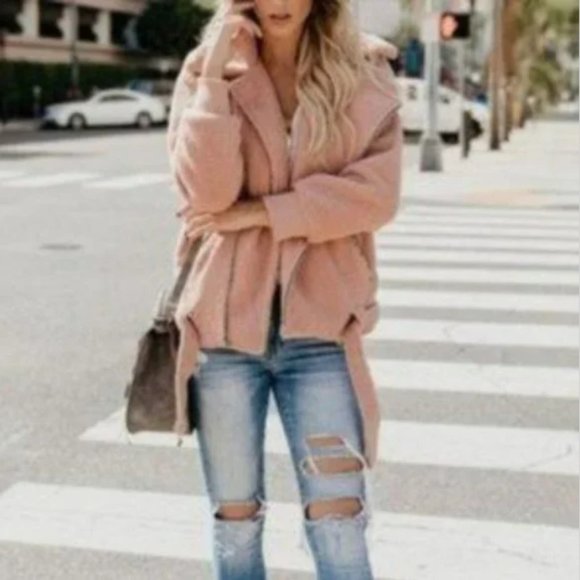 Newbury Kustom Blush Sherpa Moto Jacket -  Small - Picture 2 of 6